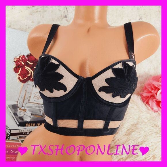 💗👙 {Victoria's Secret} Black Velvet Applique Bustier Bra👙💗 NWT - Picture 1 of 6